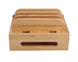 longziming -Bamboe Oplaadstation voor Meerdere Apparaten – Telefoon en Tablet Docking Station met Kabel Organizer – Duurzaam Houten Oplaadhouder voor Bureau, Thuis en Kantoor – Netjes en Stijlvol Ontwerp
