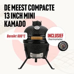 LIVIN' Kamado 13 Inch - Kamadobarbecues - Houtskoolbarbecues - Keramisch - Inclusief onderstel - Hoge Kwaliteit Keramiek - Inclusief Thermometer - Zwart - Ø 28cm — thumbnail 5