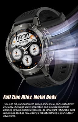 Knobbout 1.46”(3.7cm) Scherm Sportieve Smartwatch met LED Zaklamp – Bluetooth Bellen – HD Touchscreen (360×360) – 100+ Sportmodi – Hartslag, Bloeddruk & SpO₂ – IP68 Waterdicht – Muziekbediening – Android & iOS - Zwart — thumbnail 4