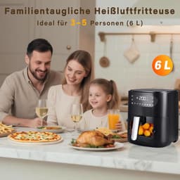 NETTLIFE Airfryer - Hetelucht friteuse - 6L - Kijkvenster - 1500W - 7 Bakprogramma's - 11 functies - 80-200 °C Instelbaar - Tot 5-6 personen - met Timer & Touchscreen - zwart — thumbnail 5