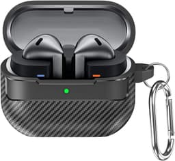 Geschikt voor Samsung Galaxy Buds 3 Pro/Buds 3 beschermhoes, zachte TPU schokbestendige beschermhoes, koolstofvezeltextuur met sleutelhanger, zwart — thumbnail 1