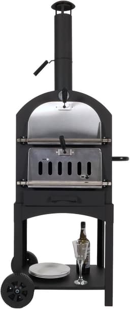 Houtskoolgrill MCW-N15, pizzaoven houtkachel, grillrooster houtskoolrooster pizzasteen, zwart hoge temperatuur gelakt staal — thumbnail 5