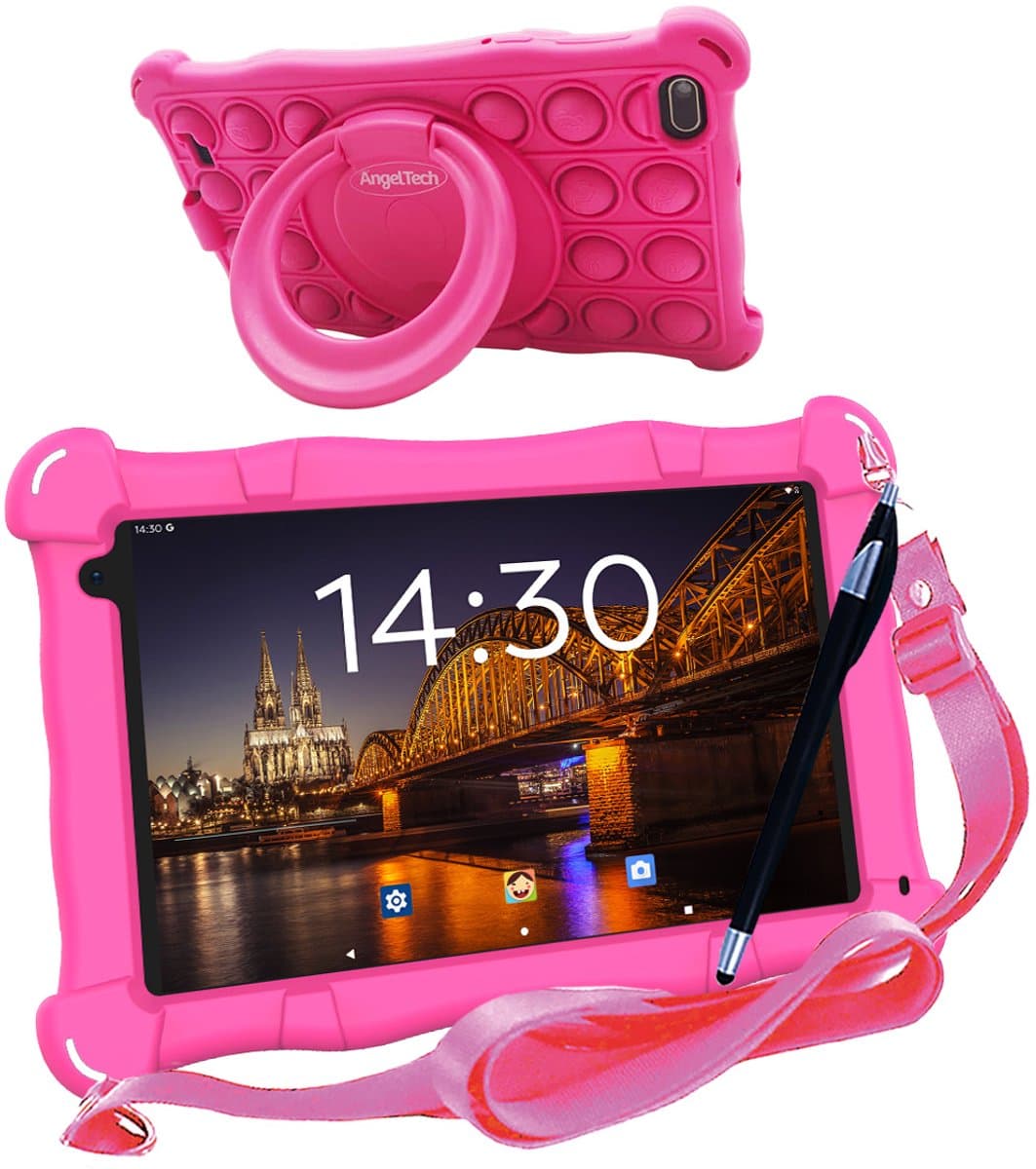 AngelTech Kindertablet Slim – 3+4GB RAM - 32+64GB – 100%Kidsproof - Vanaf 3 Jaar – 7 Inch - Ouderlijk Toezicht – Roze — afbeelding 1