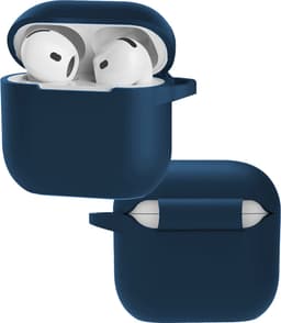 Hoes - Geschikt voor Apple AirPods 4 / 5 - Siliconen Hoesje met Clip - Silicone Case Cover - Navy — thumbnail 1