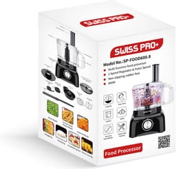 Multifunctionele Foodprocessor – 800W – 1,2L Mengkom – Retro Design – Zwart/RVS – Snijden, Hakken, Pureren, Raspen & Persen – Inclusief Accessoires — thumbnail 3