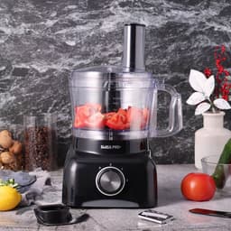 Multifunctionele Foodprocessor – 800W – 1,2L Mengkom – Retro Design – Zwart/RVS – Snijden, Hakken, Pureren, Raspen & Persen – Inclusief Accessoires — thumbnail 4
