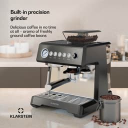 Klarstein GrandPresso espressomachine met ingebouwde molen – 20 bar, 1350 W, geïntegreerde precisiemolen, stoommondstuk, 2,3 liter waterreservoir, zwart, kopjeswarmer — thumbnail 3