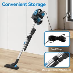 Inse - Steelstofzuiger met draad - 3 in 1 Stofzuiger zonder zak - Handstofzuiger met snoer en steel - 3 verschillende opzetstukken - 600W - Blauw - 18Kpa — thumbnail 4