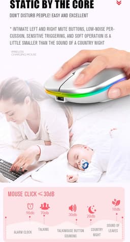 Draadloze Muis - 2.4G - Oplaadbaar - Bluetooth Muis Draadloos - RGB LED - Laptop - Universeel - Ergonomisch - 4 Knoppen - Stil - Wit — thumbnail 2