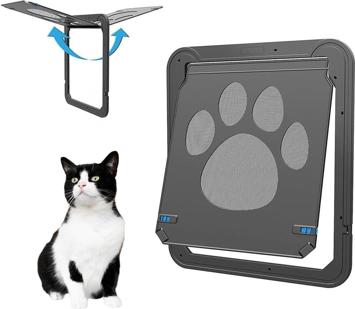 Vliegengaas huisdierklep met magneet en slot - Vliegenhordeur voor middelgrote en kleine honden en katten. — afbeelding 1