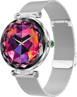 WizBay Premium Select® 1.19inch Smartwatch Dames Heren 1.19inch AMOLED - Android iOS - 14 Zirkonia in Band - Bellen - Magnetic Laden - O2 en Bloeddrukmeter - Sport Modi - Message - Slaap meter - Smartwatches - Zilveren Band - 1 Extra Roze TPU Band — thumbnail 1
