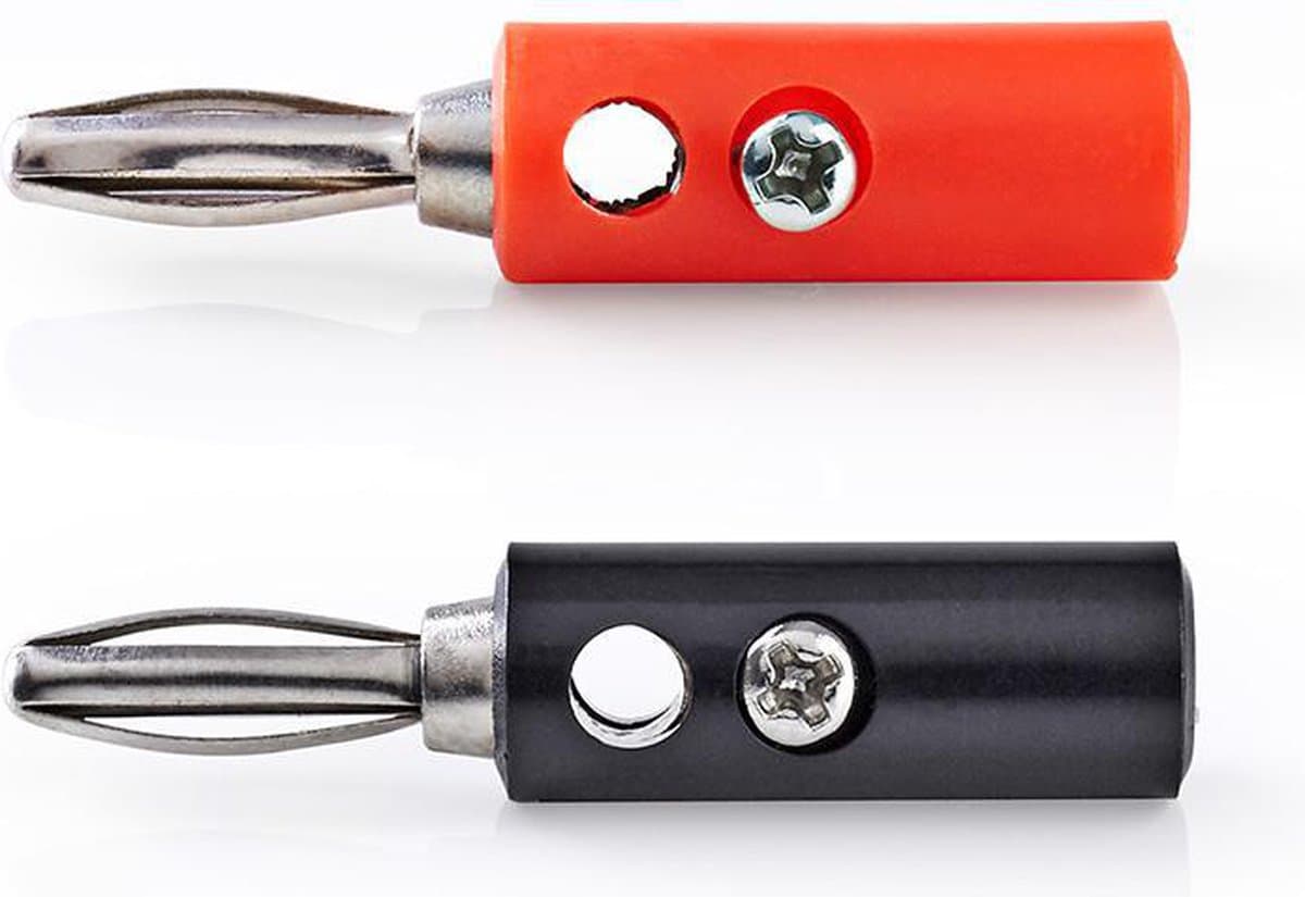 Nedis Banaanstekker - Recht - Male - Vernikkeld - Schroef - Diameter kabelinvoer: 4.5 mm - Polyvinylchloride (PVC) - Rood / Zwart - 4 Stuks - Doos — afbeelding 1