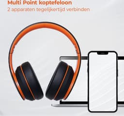PowerLocus P6 draadloze Over-Ear Koptelefoon Inklapbaar - Bluetooth Hoofdtelefoon - Met microfoon - Zwart/Oranje — thumbnail 5
