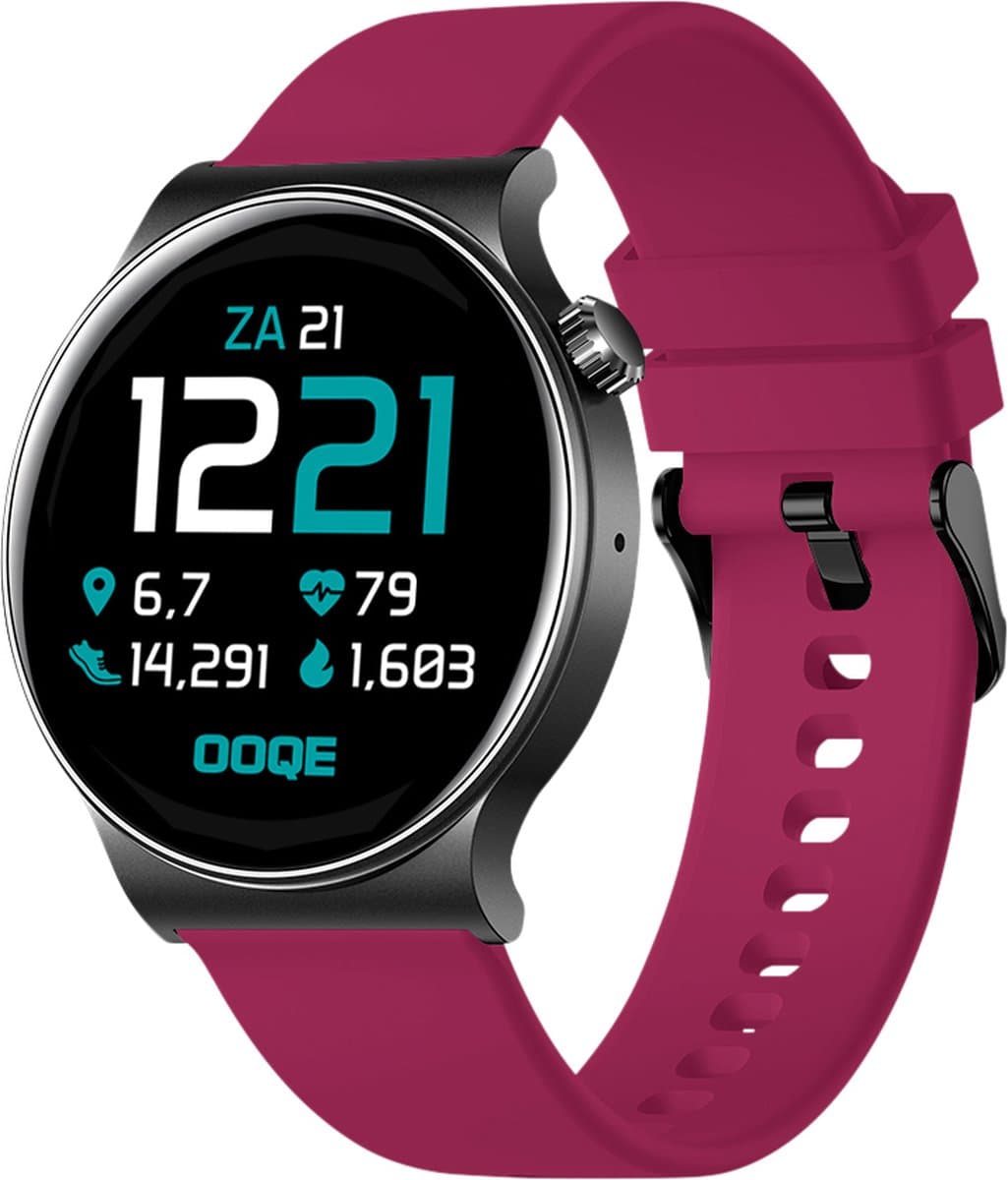 OOQE WATCH CS PRO - Smartwatch Heren en Dames | Geschikt voor iOS en Android | Full HD | Notificaties | Gezondheidsanalyse | Sportanalyse | GPS Koppeling | Bellen | Muziek/Audio Luisteren | Spelletjes | Ergonomisch | Nederlandstalig | Magenta — afbeelding 1