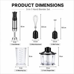 Handstaafmixer - 5-in-1 Mixerset 1000W - Krachtige Mixer met Turbo, Variabele Snelheid, Hakker, Garde & Melkopschuimer - 1 Stuk — thumbnail 2