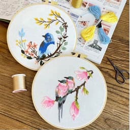 2 sets borduurset voor beginners - kolibrie en bloemenkruissteek-startersets met handleiding — thumbnail 2