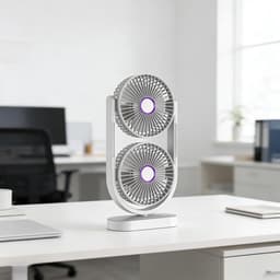 VHV - Ventilator - Tafelventilator - Dubbele Ventilator met Luchtcirculatie - Draagbare Desktop Fan met 360° Rotatie - Krachtige Oplaadbare Bureauventilator voor Kantoor en Huis - Wit — thumbnail 2