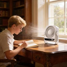 VHV - Ventilator - Tafelventilator - Tafelventilator met 199 Snelheden - 3600mAh Draagbare Fan met Ophangbeugel - Stille 2-in-1 Bureauventilator voor Muur en Tafel - Krachtige Luchtstroom - Wit — thumbnail 2