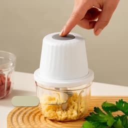 Elektrische hakmolen – Foodprocessor – Multifunctionele keukenmachine – Vaatwasmachinebestendig – Keukenmachine – Geschikt voor het hakken van vlees, het pellen van knoflook en het mixen van ingrediënten – 400 ml – 6 messen – 10,7*10,7*14,9 cm - Wit — thumbnail 5