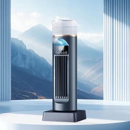 Aircoventilator – Torenventilator/koeler, stille, oscillerende ventilator zonder bladen met afstandsbediening en watertank, 6 snelheden en luchtbevochtiger; geschikt voor slaapkamers, kantoren en binnenshuis (37 x 13 x 13 cm) — thumbnail 2