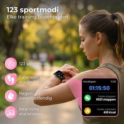 Nuvance Smartwatch Dames - Smartwatch Heren - Stappenteller Horloge Dames - Hartslagmeter - Sporthorloge - Geschikt voor iOS/Android - Incl. 5 Bandjes - Zwart — thumbnail 4