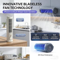 KZQ Draagbare Luchtkoeler Ventilator Stil 3 Snelheden Usb C Opladen Voor Slaapkamer En Kantoor Wit — thumbnail 3