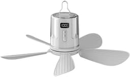 Campingventilator met verlichting – Plafondventilator met licht & afstandsbediening, LED-campinglamp met oplaadbare ventilator (via USB), timer, instelbare snelheid voor tenten (40 cm, 10800 mAh) [Energieklasse A] — thumbnail 1