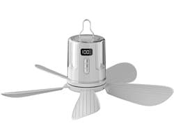 Campingventilator met verlichting – Plafondventilator met licht & afstandsbediening, LED-campinglamp met oplaadbare ventilator (via USB), timer, instelbare snelheid voor tenten (40 cm, 10800 mAh) [Energieklasse A]