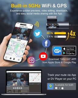 Dashcam Auto 4K Voor en Achter – 5GHz WiFi, GPS, Nachtzicht, 64GB SD-kaart, 170° Groothoek Camera — thumbnail 4