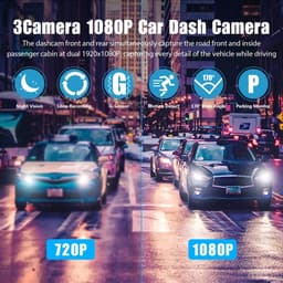 Dashcam met dubbele opnamefunctie Geschikt voor en achter, 3-kanaals dashcam met dubbele opnamefunctie, 1080P in-voertuigcamera DVR B — thumbnail 2