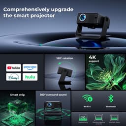SnelShoppen - 4K Wi-Fi Bluetooth Projector met Netflix/YouTube/Prime Video, 360° Rotatie, 180° Verstelbaar, Ideaal voor Feest, Camping, Thuisbioscoop — thumbnail 2