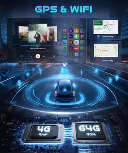 SnelShoppen - 10 Inch Rotating Android Car Radio 1 Din - 4GB + 64GB, GPS, Bluetooth, Wireless CarPlay/Android Auto, FM/RDS, WiFi, Mirror Link, Retro C — thumbnail 3