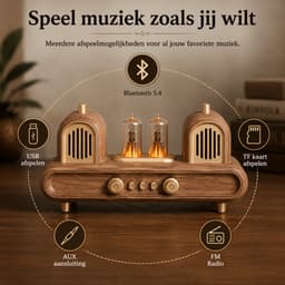 Retro Bluetooth Speaker met Tube Lights - 10W Stereo Geluid - Bluetooth 5.4 - FM Radio - USB - TF - AUX - TWS — thumbnail 5