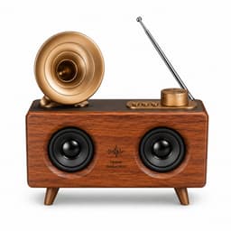 Retro Bluetooth Speaker met Gramofoon Design - 10W Stereo - FM Radio - Bluetooth 5.3 - USB-C - TF-kaart - AUX - Bruin — thumbnail 2