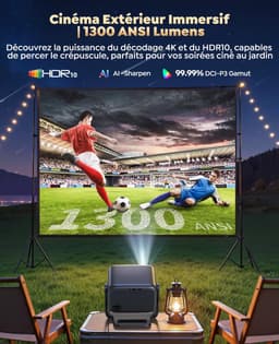 SnelShoppen - Beamer 4K Thuisbioscoop met Autofocus, 6D Trapeziumcorrectie, HDR10, WiFi, Bluetooth en Full HD 1080P voor Feest, Camping en Thuisgebrui — thumbnail 2