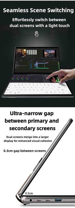 2-in-1 Laptop 14" Dual-Screen Intel N150 16GB RAM 1TB SSD Windows 11 Pro WiFi 6 Touchscreen — thumbnail 3