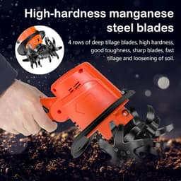 Thijox - Accu-grondhak 21 V, Elektrische Tuinfrees met 2 Accu's, 3000 mAh, 4 Metalen Messen, 10 cm Werkbreedte en Diepte, Ideaal voor Tuinonderhoud — thumbnail 2