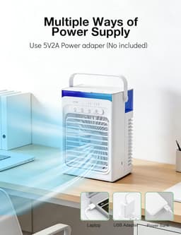 Mobiele Airco - 3-in-1 - 700ml - Airconditioning zonder Afvoer Slang - Draagbare Ventilator - 52 dB - 3 Functies & Snelheden - Luchtbevochtiger - Slaapkamer Kantoor Woonkamer - 2 Miststanden - Wit — thumbnail 3