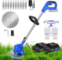 Accu-Grasmaaier met 21V Accu, Bosmaaier, Elektrische Grasmaaier met 2 Accu’s, Trimmer, Tuin-, Gazon- en Onkruidtrimmer, Elektrische Trimmer, Tuinkantensnijder Voor Tuin en Erf — thumbnail 1