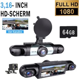 SOGIOL Dashcam Auto - 4 Lenzen (Voor, Achter, Links, Rechts) - 1080P Full HD -Incl. 64GB SD-Kaart - WiFi & GPS - Nachtzicht - G-Sensor - Parkeerbewaking - 3,16 Inch met App — thumbnail 1