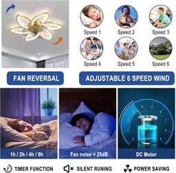 Plafondventilator met dimbare verlichting en afstandsbediening – Creatieve bloemvormige lamp 70W — thumbnail 5