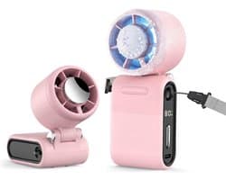 Draagbare Handventilator met IJskoeling, 3-in-1 Oplaadbare Persoonlijke Zakventilator met LED-display, Tot 10 Uur Verkoeling, 1-100 Traploze Snelheid voor Reizen Buiten Kamperen - Roze