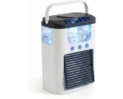 Draagbare airconditioner met ventilator, 3 snelheden en 3 nevelstanden, persoonlijke luchtkoeler, 600 ml reservoir, tafelventilator met RGB-verlichting, oplaadbare mini-airco - zwart