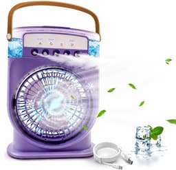 Draagbare mini-airconditioning, 4-in-1, mini-ventilator met waterkoeler, stille airconditioning, verdampingsventilator zonder slang, oplaadbaar, luchtbevochtiger type C met timer (paars) — thumbnail 1
