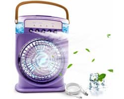 Draagbare mini-airconditioning, 4-in-1, mini-ventilator met waterkoeler, stille airconditioning, verdampingsventilator zonder slang, oplaadbaar, luchtbevochtiger type C met timer (paars)