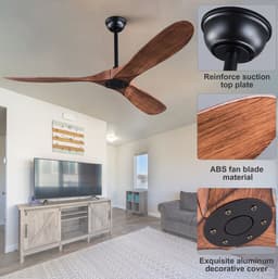 HAUSS SPOLE Ventilator – 60 Inch Zonder Licht Met Afstandsbediening – ABS – Zwart En Donker Walnoot – Voor Slaapkamer Terras En Woonkamer — thumbnail 4
