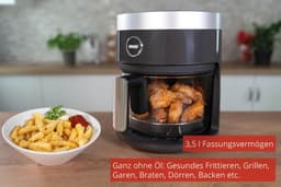 Heteluchtfriteuse Glas - Airfryer Frituurpan - Gezond Koken - 4.5 Liter Inhoud - 800g Friet - Zwart — thumbnail 4