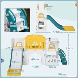 Kinderglijbaan 7-in-1, glijbaan voor kleine kinderen met basketbalmand, klimrek, telescoop, tunnel, stuurwiel, platformgang, opbergmand, kinderspeelplaats voor kinderen van 1 tot 3 jaar — thumbnail 4