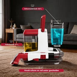 VALI® Vlekkenreiniger - Dubbele Watertanks - Draagbare Wasstofzuiger - Rood - 26cm x 25cm x 26cm — thumbnail 3
