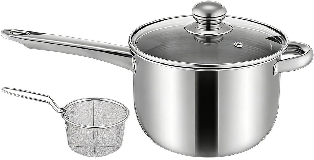 Roestvrijstalen Friteuse - Mini Fritteuse Pan - Thuis Koken - Gelijkmatige Warmteverdeling - 38 x 195 x 13 cm - Zilver — afbeelding 1